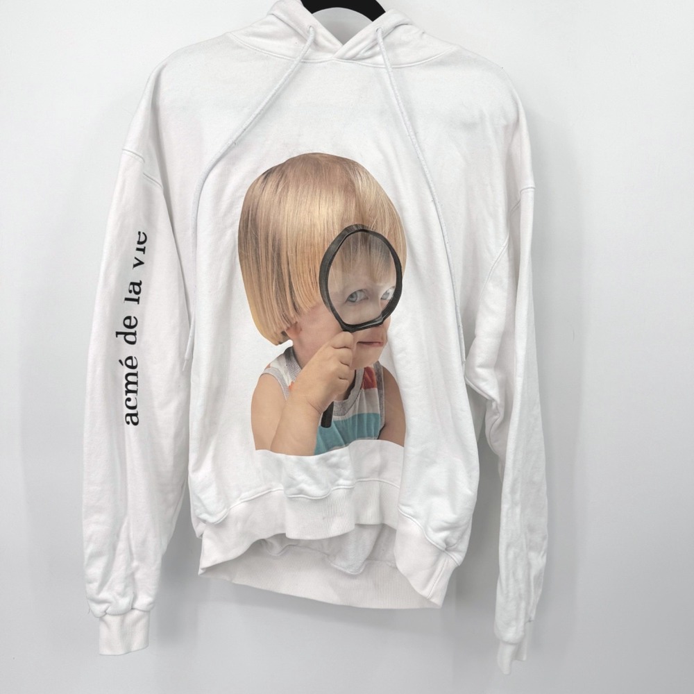 Acme De La Vie ADLV Hoodie Mens L Baby‎ Face Trendy K-Fashion White Streetwear